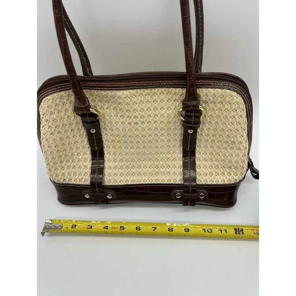 Carryland Handbag Purse Woven Straw Faux Leather‎